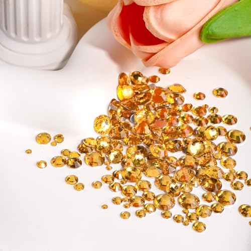 Canvalite 3348Pcs Gold Rhinestones Flatback Gems, Nail Rhinestones Nail Art Gems with Jewelry Glues, Pick Up Tweezers and Rhinestone Picker Dotting Pen, Nail Art Tools for Nails, Clothes, Face, Craft