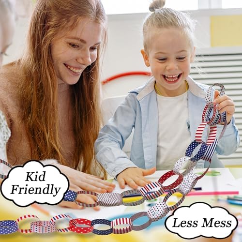 300 Paper Chain Strips for Crafting. No Glue or Tape Needed. Kid Friendly & Family Fun. Yields Over 50 Feet of Paper Chains for Party or Classroom Decorations (Stars and Stripes)