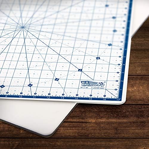 U.S. Art Supply 18"x18" Self-Healing Cutting Mat 7-Ply - Rotary White/Blue