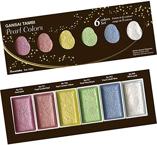 Kuretake Gansai Tambi PEARL COLORS, 6 colors set, Made in Japan