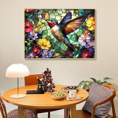 RYMILIE Hummingbird Diamond Art Kits for Adults Diamond Painting Kit | 5D Spring Floral Diamond Art Painting Kit for Beginners, DIY Full Square Bird Gem Art Crafts for Home Wall Decor Gift