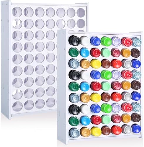 Sunnychicc 2 Pcs 63 Holes Craft Paint Storage Organizer Vertical Rack Stand 2 oz Paint Bottle Wall Mounted Storage for Art Supplies Back to School, White