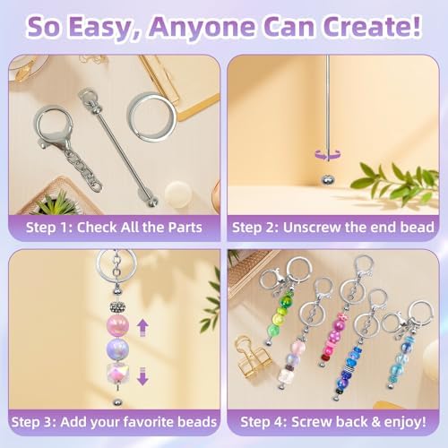 28 Pcs Beadable Keychain Bars - Keychain Making Kit Bulk - Metal Beaded Keychains for Crafting - Diy Key Chain Supplies - Blank Keychains Bars for Beads - Beadable Items (Silver)