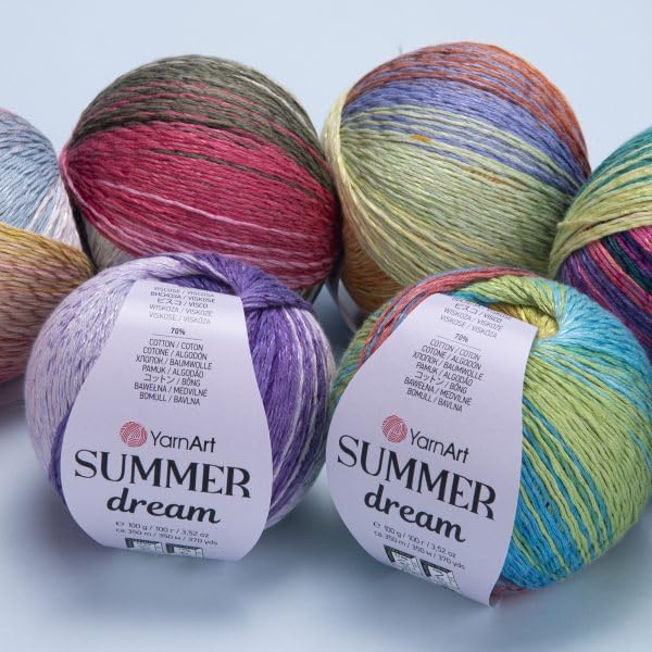 YarnArt Summer Dream Yarn 383 yd Fine Cotton Viscose, 70% Cotton 30% Viscose, Lightweight Knitting Yarn, Crochet Yarn for Summer Tops, Shawls, Cardigans, Baby Clothes & Accessories (4310, Pack of 1)