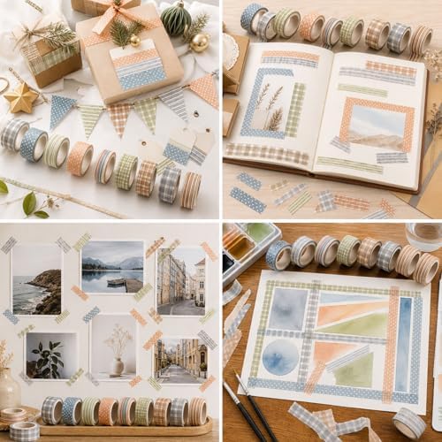AnyDesign 12 Rolls Vintage Washi Tape Set Watercolor Earth Tone