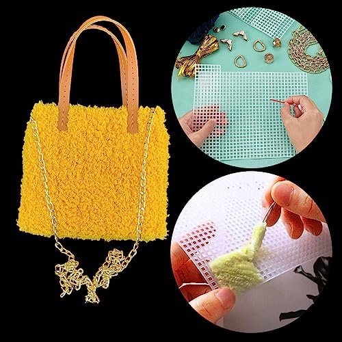 Allazone 39 PCS Clear Plastic Mesh Canvas Sheets for Embroidery, Plastic Canvas Plastic Mesh Sheets with 2 Color Acrylic Yarn for DIY Sewing Bag