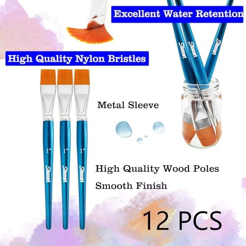 Sdanart 1 inch Flat Paint Brushes for Acrylic Painting Watercolor Oil,3 PCS