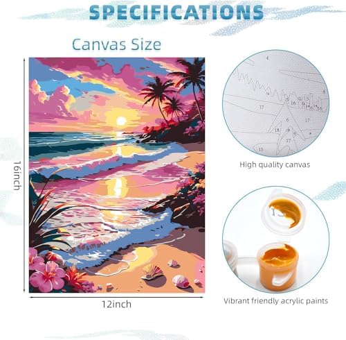 EIBEILI Seaside Scenery Paint by Numbers Kit for Adults Beginner,Sunset Beach Adult Paint by Number Kits on Canvas,Easy Canvas Paint by Numbers for Adults for Home Wall Decoration 12 X 16 inch