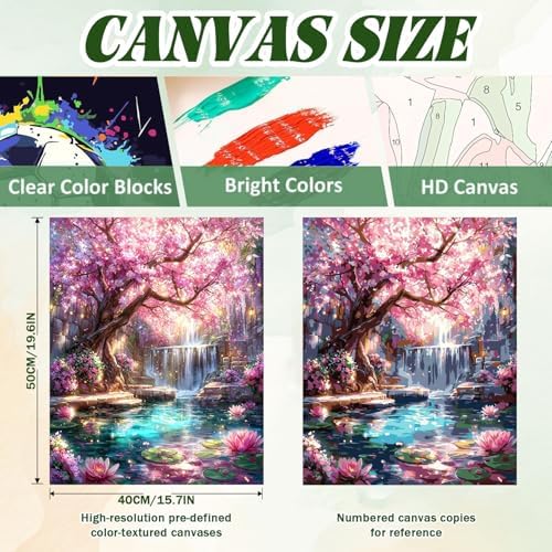 ICYANART Dream Tree Paint by Numbers Kit for Adults, Fantasy Waterfall Pink | Waterfall Paint by Number for Adults Beginners, Acrylic Pink Painting by Numbers, Fantasy Number Painting 16x20 In