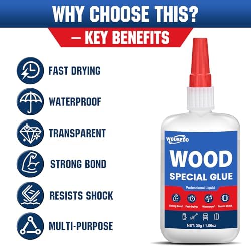 WOUSEDO Wood Glue 30g, Fast Drying Strong Adhesive for Wood Repair