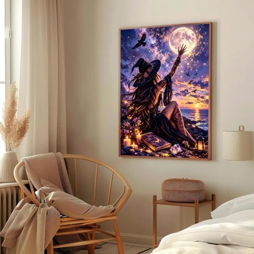 MXCFZX Halloween Paint by Number DIY Painting On Canvas, The Witch Paintwork with Paintbrushes Acrylic Paints,Perfect for Paint by Numbers for Adults Students Beginner, for Home Wall Decor 16x20 in