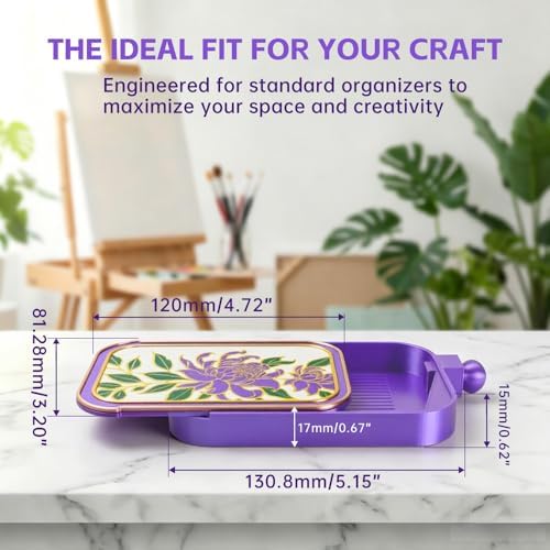 RaySoar 3D Printed Diamond Art Trays with Lids, High Edge Anti-Spill Rhinestone Tray with Exquisite Pattern for Diamond Art Accessories - Purple