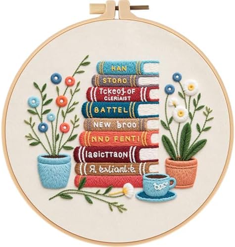 Qupace 3 Pcs Tree Embroidery Kits for Beginners Adults - Cross Stitch Sewing Craft Set with 3 Embroidery Hoops & 3 Finished Stands,Book Needlework Kit