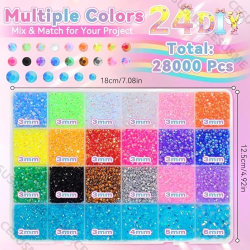28000 Pcs Color Rhinestones Bedazzling Kit, Lake Blue Resin Gems for Crafts