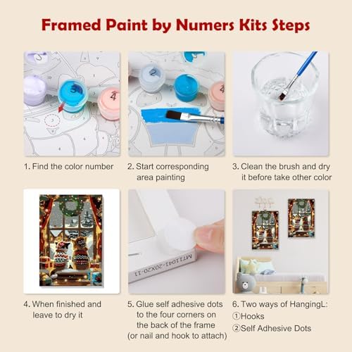 MOGTAA Christmas Cat Paint by Numbers Kit for Adults Beginners with Frame, Winter Adult Paint by Number Kits on Canvas with Easel, Easy DIY Oil Painting Kits for Home Decor, 8x12in