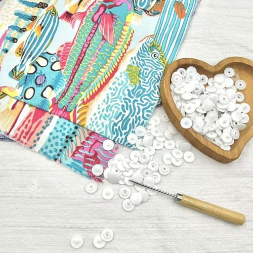 IMNTHO T5 Plastic Snaps,140 Set White Snap Buttons No Need Tools, No-Sew Snap Buttons for DIY Crafts Clothes Sewing