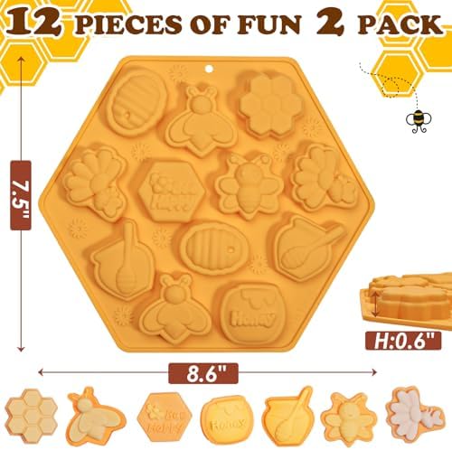 Webake Bee Soap Mold for Plaster, Small-Sized Bee Silicone Mold 12-Cavity for Making Homemade Soap, Jello, Chocolate, Wax Melt, Cupcake Decorations, Pack of 2