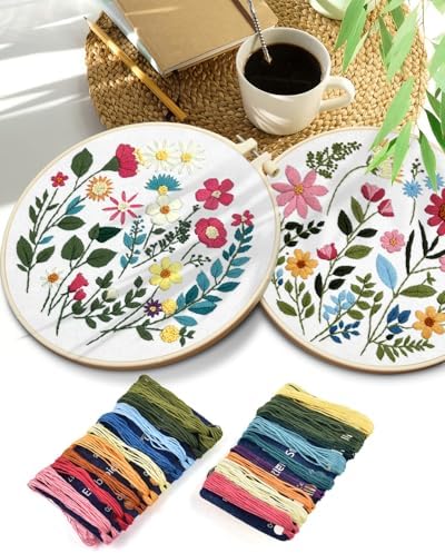TINDTOP Embroidery Kit for Adult, Owl Embroidery Kit for Beginners Include Embroidery Cloth Hoops Threads for Craft Lover Hand Stitch with Embroidery Skill Techniques (Florals)