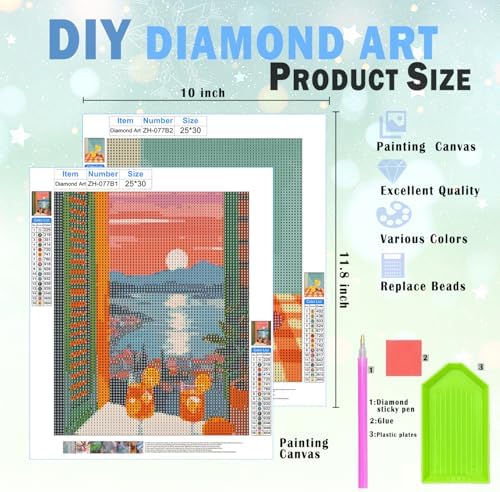 XUNLURY Amalfi Coast Cocktail Diamond Art Kits 2 Pcs, Mediterranean Coastal Sunset Diamond Painting Kits for Adults Beginners, Full Drill Diamonds Dots for Home Decor, 9.8x11.8 Inch