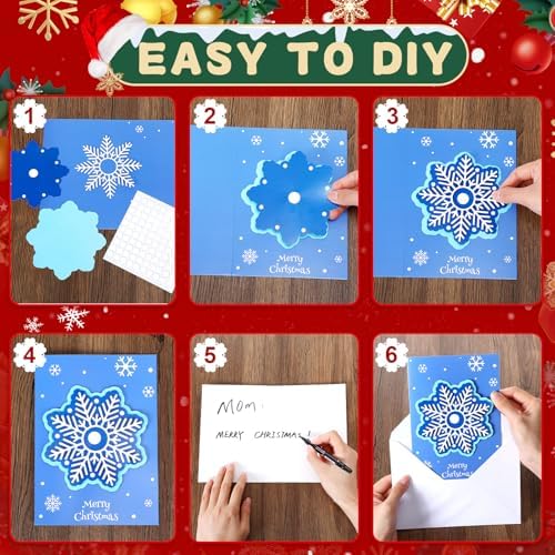 Dispowreath 24 Pcs DIY Christmas Card Making Kits with Envelopes DIY Christmas Craft Make Your Own Snowflakes Greeting Card Making Supplies for Holiday Xmas Party Decoration Favor