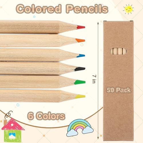 Ctosree Mini Colored Pencils Bulk Coloring Drawing Pencil in Boxes End of Year Gift for Students Kids Classroom School Painting Birthday Party Favor, 6 Per Pack(50 Packs,Wood Color,7'')