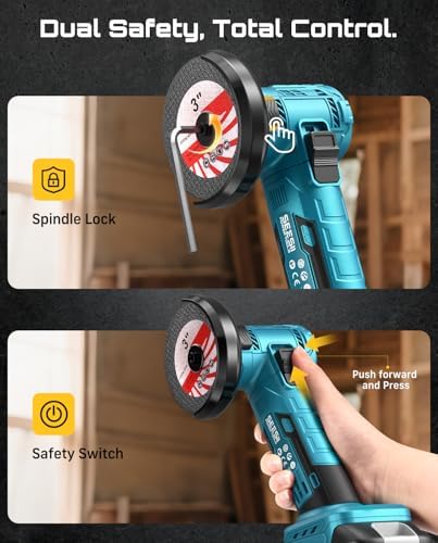 SEESII 3-Inch Cordless Mini Angle Grinder with 2× 21V 2.0Ah Batteries | Brushless Angle Grinder 19000 RPM, 7pcs Cutting Discs, 210W Power Electric Grinder Tool for Metal Wood Polishing Rust Removal