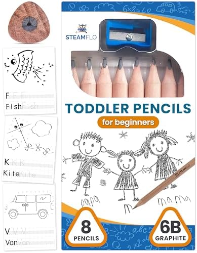 Learning Pencils For Toddlers 2-4 Years–Kids Pencils For Beginners, Toddlers And Preschoolers, Jumbo Triangle Shape With Soft Graphite (8pk+Sharpener)