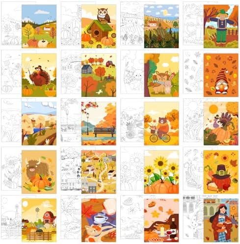 Sherr 20 Pcs Autumn Pre Drawn Canvas for Painting for Adults