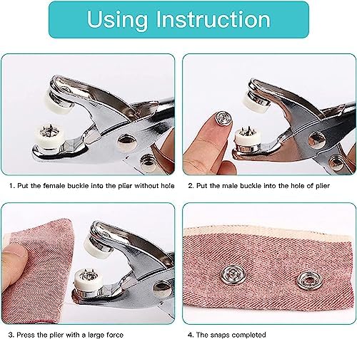CHEPULA Craftsmanship DIY 200 Sets 3/8 Inch Metal Snaps Buttons with Fastener Pliers Press Tool Kit for for Sewing and Crafting (10 Colors,9.5mm) (Solid)