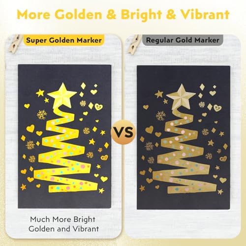 HOTU 5 Pack Super Gold Paint Markers - Metallic Gold Acrylic Paint Pens Glitter Extra Fine Tip 0.7mm for Black Paper,Wood, Rock Painting, Glass, Fabric