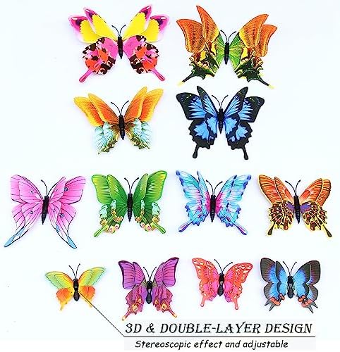 OPSEAM 3D Butterfly Wall Decor Butterfly Decorations Stickers with Magnets | 72 PCS Swallow,12 Styles Double Layer Butterfly for Classroom Decoration,Locker Refrigerator, Reusable,Waterproof