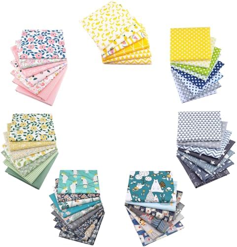 Aubliss 50pcs 100% Cotton Fabric Bundle 10" x 10" PreCut Fat Squares Sheets