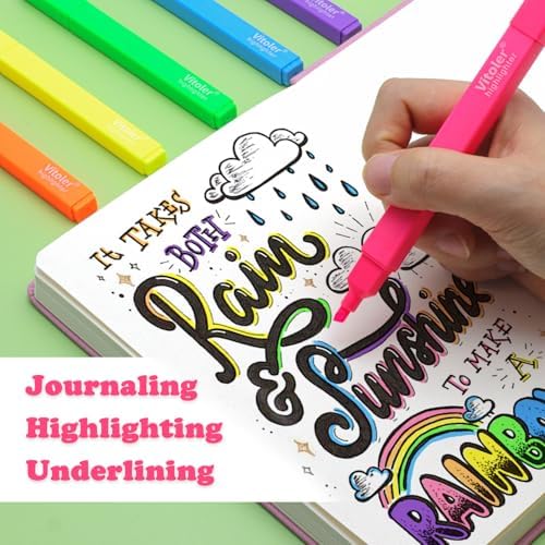 Vitoler Highlighters Assorted Colors,Bright Color, Chisel Tip 12pcs | Aesthetic,Cute Pastel,high quality for bible study,books,journal,writing,school office