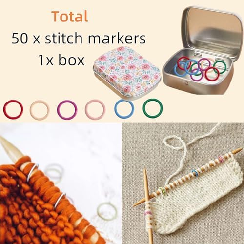 50Pcs Split Ring Stitch Markers with Box,Spiral Metal Stitch Markers for Crocheting Knitting Sewing DIY Handmade Crafts