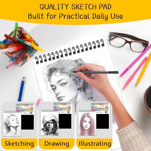 WINNER 9" x 12" Sketch Book 4 Pack, 400 Sheets Spiral Bound Art Sketchbook, 68lb/100gsm White Acid Free Drawing Pad, Sketching Drawing Writing Sketch Pad, Art Supplies for School, Kids, Adults &Teens