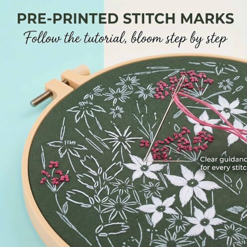 Harimau Beginner Adult Embroidery Kit, All-in-One Starter Pack with 3 Patterns, 3 Hoops, Scissors, Needles, Instruction Manual & Stitching Video Guides