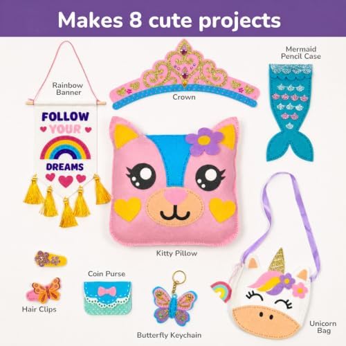 Craftorama Sewing Kit for Kids, Fun and Educational Accessories Craft Set for Girls Age 7-12, Sew Your Own Felt Accessories Craft Kit for Beginners