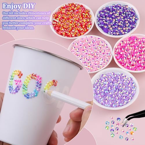 6600Pcs Resin Rhinestones for Crafting with Tweezers, Mixed-Color 5mm Bedazzling Crystal with 1Pcs 10ml B7000 Jewelry Glue for DIY Crafts Clothing Tumblers Shoes Fabric Nail Art