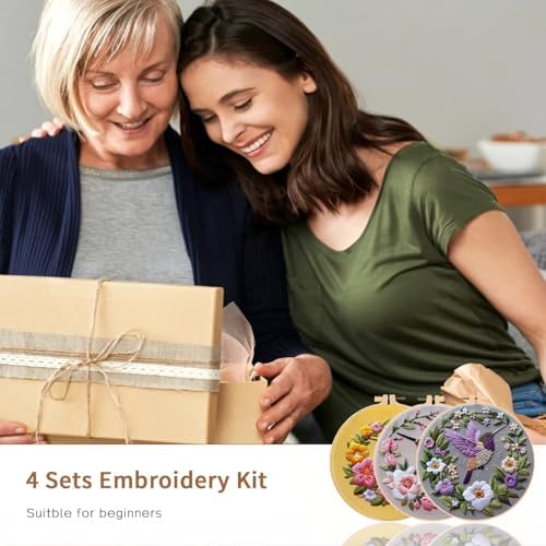 LB 3 Pack Hummingbird Flower Embroidery Kit for Beginners Funny Simple Beginner Embroidery Kit for Adults DIY Starter Kit with Embroidery Hoop Colorful Threads Tools Step by Step Instructions