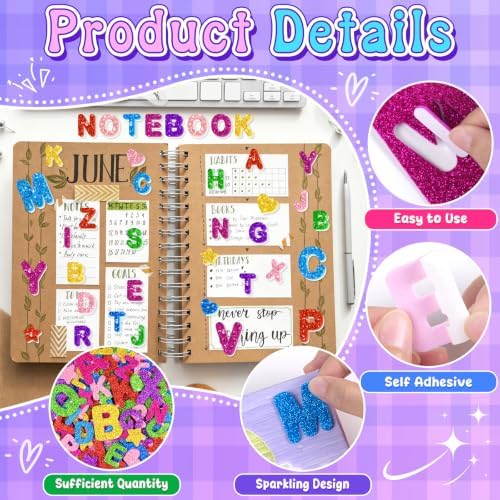 512 PCS Glitter Foam Letter Stickers, Alphabet Stickers for Crafts,8 Colors