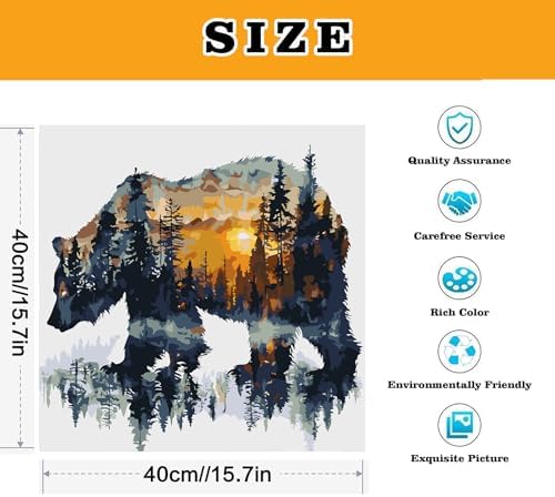 Meothan Paint by Numbers Kit for Adults Beginner 16x16 inch (Without Frame) | Forest Bear Adult Paint by Number Kits on Canvas, DIY Acrylic Oil Easy Painting by Numbers for Home Wall Decor