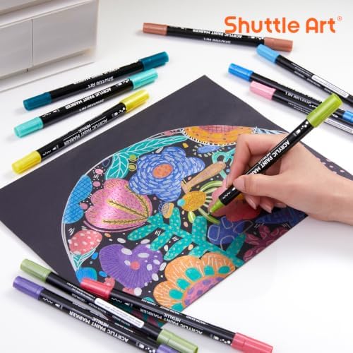 Shuttle Art 28 Metallic Dot & Fine Tip Acrylic Paint Markers