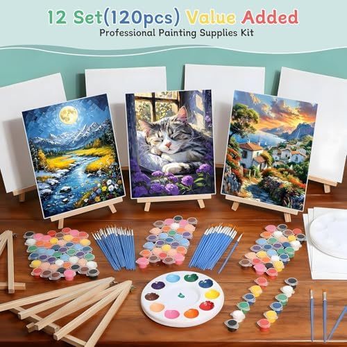 120pcs 8x10 Inch Painting Supplies Kit, 12 Colors Mini Acrylic Paint Set