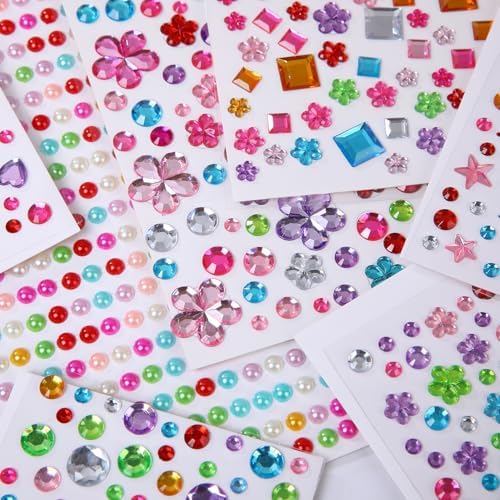 Gem Stickers for Crafting, Face, Eye, and Body Makeup, DIY Decoration, Kids' Rewards (Gem Stickers B 8 Sheets)