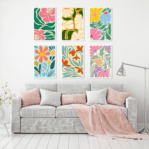 Clendo 6 Packs Paint by Numbers Kit for Adults, Easy Flowers Adult Paint by Number Kits on Canvas Without Frame, Abstract Floral Oil Painting for Home Decor Gift 8” W x 12”L