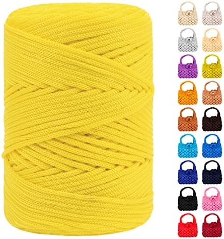 Polyester Macrame Cord 3mm x 185yards, Braided Macrame Cord Polypropylene Silk Cord, Crochet Bag Polyester Yarn for Crocheting, Bag, Wall Hangings, Rug, DIY Crafts (Bright Yellow)