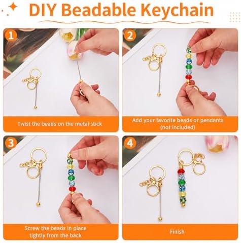 30Pcs Blank Beadable Keychain Bars Bulk Blank Metal Keychain