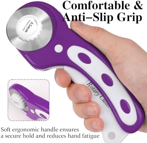 45mm Rotary Cutter for Fabric with 5 Extra Blades, Roller, with Safety Lock