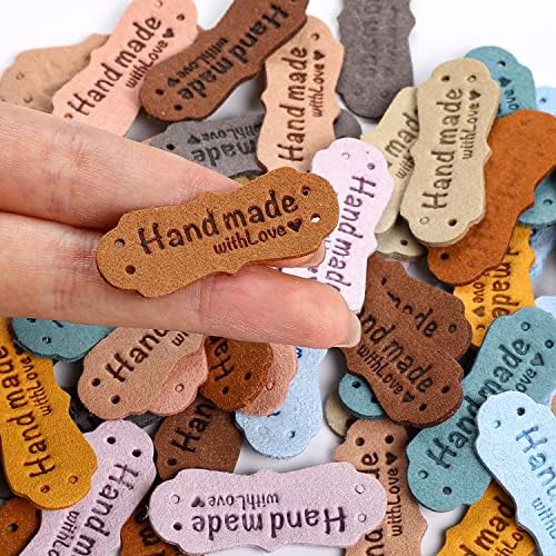 50pcs Colorful Embossed Leather Labels & Tags, Microfiber, 10 Colors, 15x42mm, Holes for Jeans, Bags, Shoes, Hat