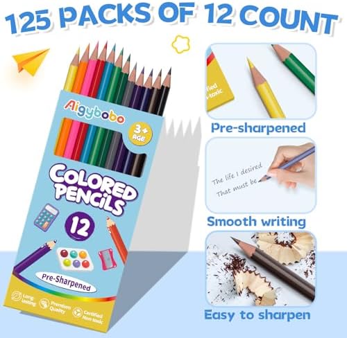 125 Pack Colored Pencils Bulk, Color Pencils for Kids Classroom, 1500 Count
